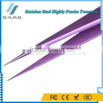 BST-10C Stainless Steel Highly Precision Tweezers Pro Tool Tweezers Purple