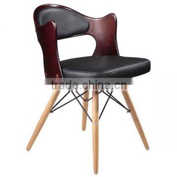 NEW Elegant PU Leather Wooden Cushion Restaurant Chair with Solid Wood Legs