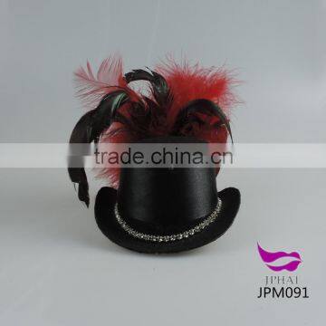 Black small hat with feather party hat for girls