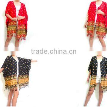 Vintage Retro HIPPIE BOHO Tie Dye Festival Music Beach Fringe Shirt Tunic Tent Kaftan Cover up Cardigan Plus Elephant Print photo-2