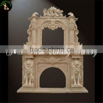 hand carved double marble fireplace surround lion design