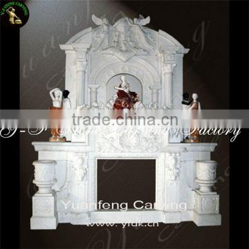 Magnificent hand carved white marble fireplace mantel