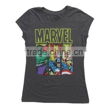 Womens Marvel Group Shot Heather Charcoal T-shirt