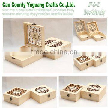 wooden box for tea,pine wood gift box,unfinished wooden tea box