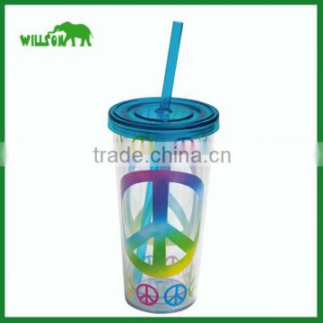 16oz Insulated plastic tumbler with straw/PS plastic tumbler with straw and lids