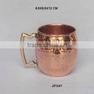 Moscow mule Copper Bear mug with round hammer and brass handle polished