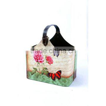 Set Of 2 Faux Leather Magazine Holder Racks Top Handle, Silver Buckles photo-3