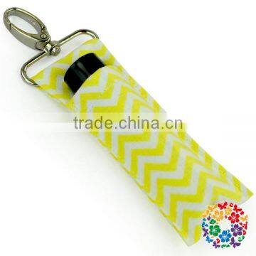 Grey Chevron Fabric Cotton Custom Key Holder Chapstick Lip Balm Holder photo-3