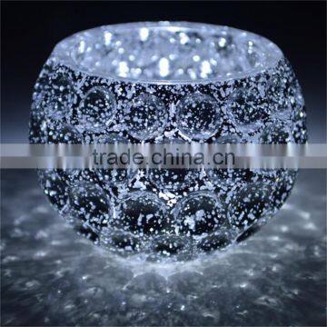Elliptical Votive Broken Silver Plating Glass Candle Holder