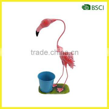 Nice metal pink flamingo with pot for garden decoraion