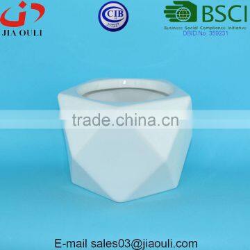 Modern Style Geometry Glazed White Ceramic Flower Plant Pot photo-3