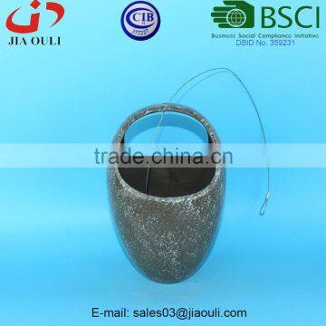 BSCI Audit Factory handle shape ceramic hanging basket planter, plant pot stand with hanger