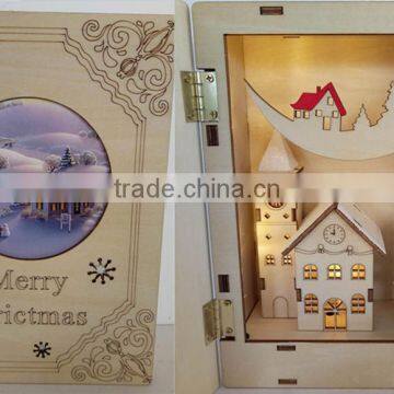 Christmas Laser Wooden Engraving Book LED Box Gift