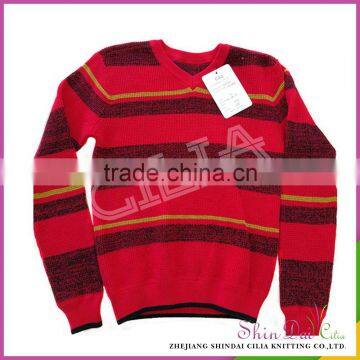 Directly sell from factory 100%cotton red v neck knitting sweater for boy