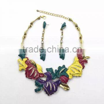 New Alloy Painting Colors Flower Design Choker Necklace& Earrings for Women photo-6
