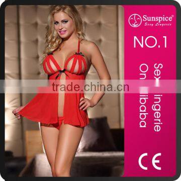 women open big breast sexy red night lingerie baby doll