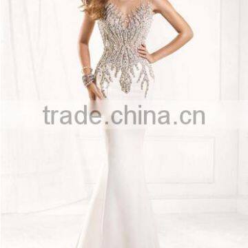 Lux Beaded Sleeveless Satin Sexy Bridal Dress photo-2