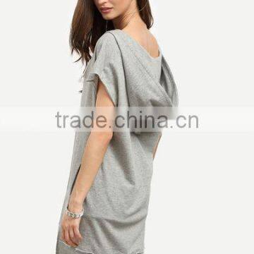 High Quality Fashion Lady Longline Short Sleeve Hoody With String photo-4