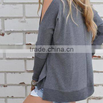 Zm50316b 2017 New Modle Women Clothes Europe Round Neck Long Sleeve Loose off Shoulder Ladies Blouse photo-3