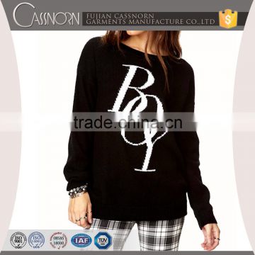 fashion wool-blend crew neck custom loose knit sweater