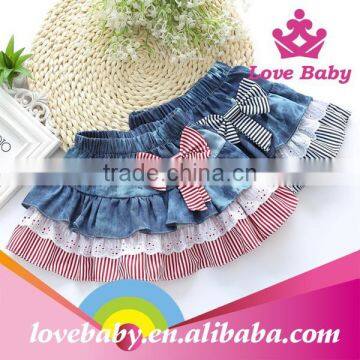 Latest Korean Stripe Bowknot Children Demin Jeans Skirts photo-3