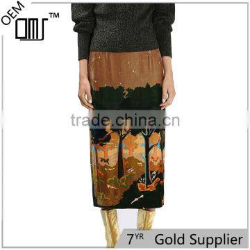 2017 OEM Spring Landscape Printed Valiant Long Maxi Skirts