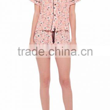 Cherry Blossom Printed Silk Sexy Adult Footie Pajamas Ladies Western Sets photo-2