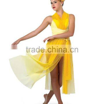 2016 - flower bright yellow chiffon soft quantity long women elegant Lyrical dance dresses