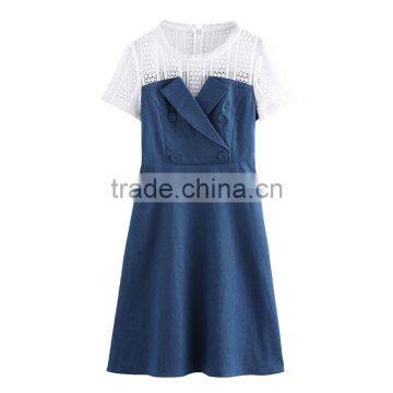 Top Quality Summer Dress for Women New Design Spliced Cowboy Demim Dress Elegant Daily A Shape Dress photo-2