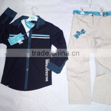 BOYS 2PC SET PLAID SHIRT COTTON PANT