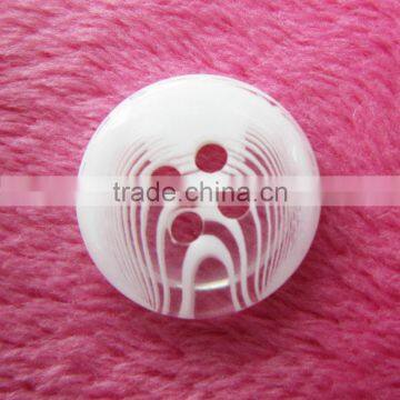 custom fancy round white color sewing four holes plastic button, polyester button