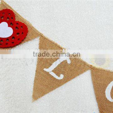 Burlap Banner Hessian Bunting Valentines Decorations Wedding Love Felt Heart Red photo-2