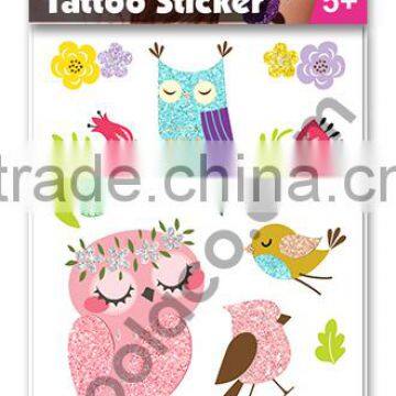 mini Glitter owl Temporary Tattoo white temporary tattoo safe non toxic