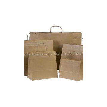 Flat paper bag handled brown kraft paper bag for apparel shopping packaging