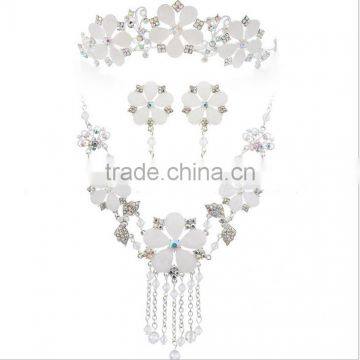 Fashion Pure Four Leaf Clover Wedding Jewelry Set, Tiara, Earrings & Necklace