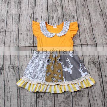 2017 hot sale flutter sleeve deer print baby girls summer dress children dresses baby girls dress