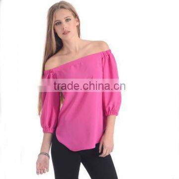 New latest pink women chiffon long sleeve Blouses ladies off shoulder sexy plain blouses for women