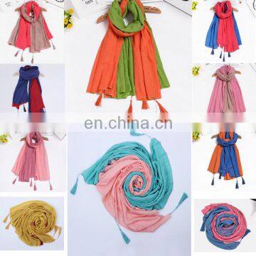 Cotton Candy Color Tassels Scarf Cotton Fringe Solid Scarves Female Fashion Accesseries