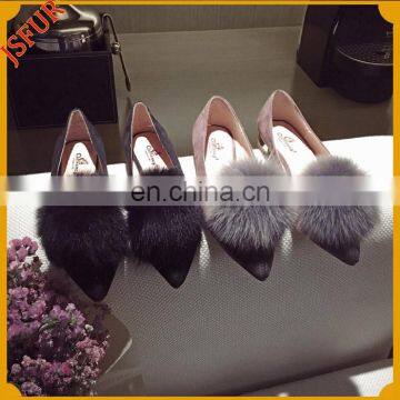 2016 luxury low heel genuine fox fur fashion women shoes