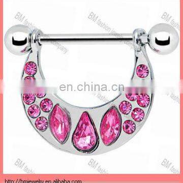 Pink Jeweled Goddess Nipple Shield pink gems body jewelry in stainless steel piercing