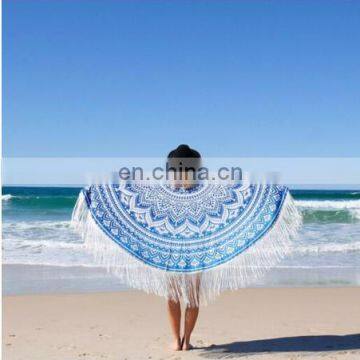 Blue Ombre Hippie Mandala Round Beach Tapestry Bohemian Wall Tapestry Bedspread Throw / Home Textile / Tapestry