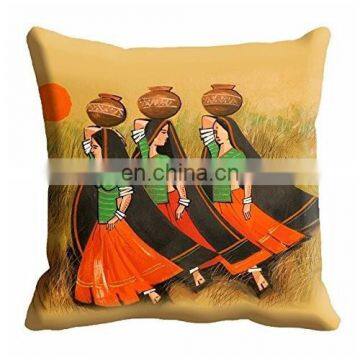 New Custom Indian Traditional Rajasthani Royal Style Painting Digitally Printed 16x16 inch Cushion Cover For Sofa Seat