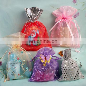 wholesale fabric china pure and glitter color drawsting organza bag