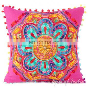 Pink Embroidered Decorative Throw Pillow Cushion Cover - 16"