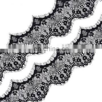 Black Soft Floral Sewing Eyelash Lace Trim Fabric For Dress