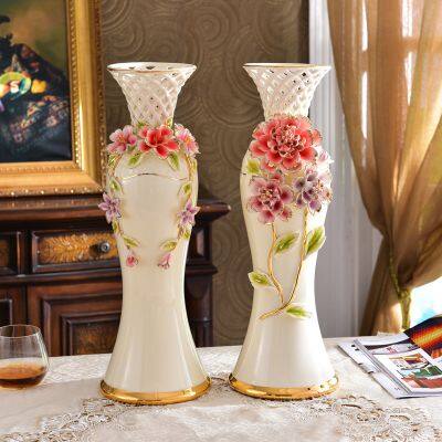 Gild Hollow European Luxury White Tall Ceramic Flower Vase For Home Dining Room Decor