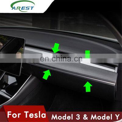 Carest ModelY Model3 Car Center Console Trim For Tesla Model 3 Carbon Fibre ABS Accessories For Tesla Model Y Three Protection