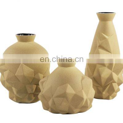 Nordic Matt Unsmooth Surface Yellow Unusual Shape Ceramic Porcelain Vase For Home Decor photo-3
