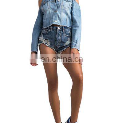 Factory Clearance New Fashion Sexy Strapless Short Jeans Jacket Women's Motorcycle Handsome Jeans