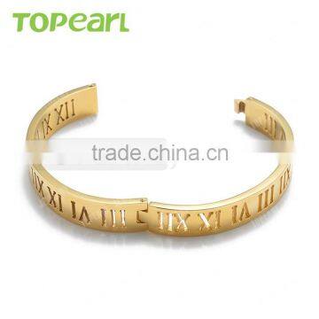 Topearl Jewelry Wholesale Stainless Steel Bangle Classic Roman Numeral Bangle Gold MEB400 photo-4
